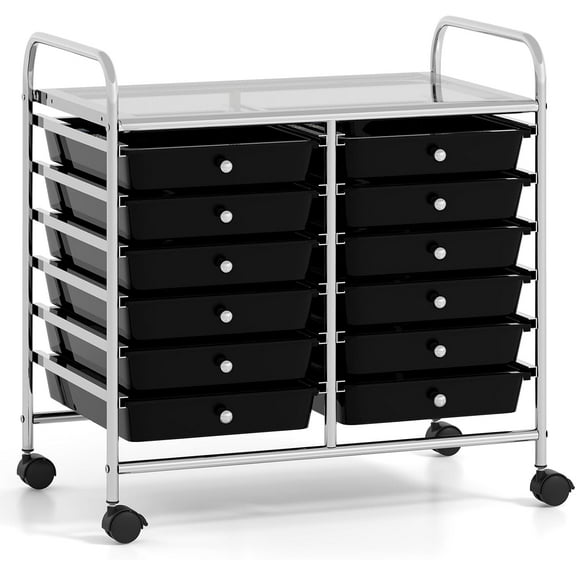 JessieMal 12-Drawer Rolling Storage Cart, Multifunctional Art Craft Organizer Cart, Mobile Utility Storage Cart with Removable Drawers & Lockable Wheels, Craft Cart for Home Office School, Black