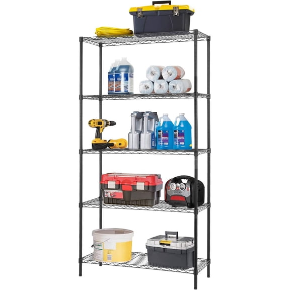 JessieMal 14Dx36Wx72H 5-Shelf Adjustable Storage Shelves Wire Shelving Unit Garage NSF Metal Shelf Heavy Duty Utility Commercial Grade Steel Layer Shelf 1250 LBS Capacity,Black