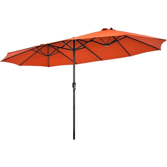 JessieMal 15Ft Double-Sided Patio Umbrella, Outdoor Extra Large Umbrella W/Hand-Crank System & Air Vents, Market Twin Umbrella W/ 12-Rib Sturdy Metal Frame for Poolside, Garden Backyard (Orange)