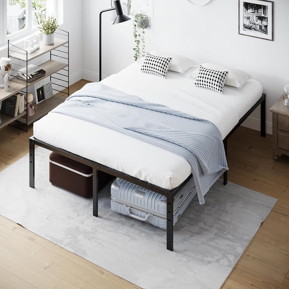 JessieMal 18 Inch King Bed Frame, Heavy Duty Metal Platform - No Box Spring Needed,Reinforced Steel Slats, Noise-Free, Easy Assembly, Ample Underbed Storage, Black
