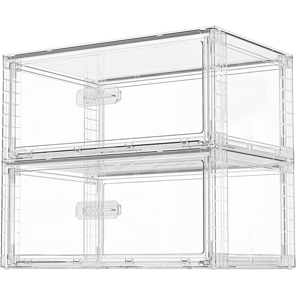 JessieMal 2 Pack Large Clear Stackable Storage Drawers 27QT, Easily Assemble Plastic Closet Storage Bins, Dust-Proof UnderBed Organizer for Clothing, Sweater Organization