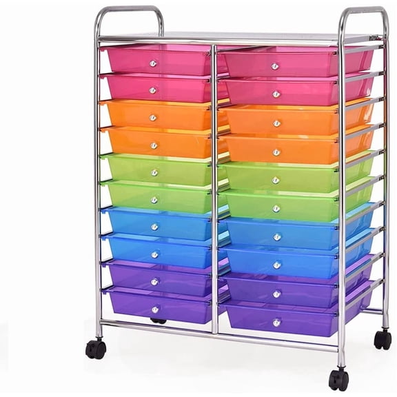 JessieMal 20-Drawer Rolling Storage Cart, Multifunctional Art Craft Organizer Cart, Mobile Utility Storage Cart with Removable Drawers & Lockable Wheels, Craft Cart for Home Office, Rainbow