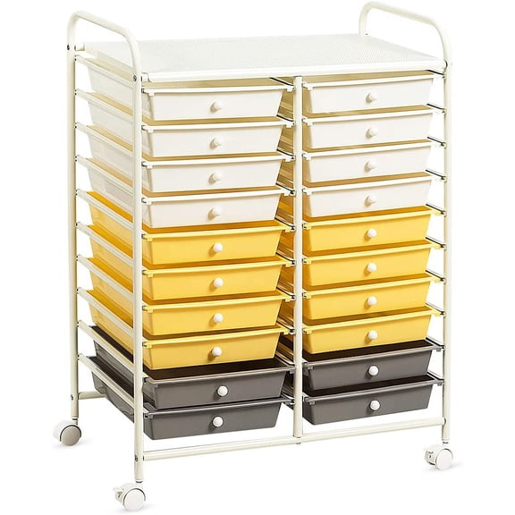 JessieMal 20-Drawer Rolling Storage Cart, Multifunctional Art Craft Organizer Cart, Mobile Utility Storage Cart with Removable Drawers & Lockable Wheels, Craft Cart for Home Office School, Yellow