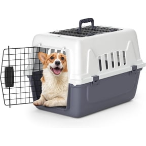 JessieMal 22-Inch Dog Crate Plastic 2-Door Top Loading Cat Carrier, Hard-Sided Dog Travel Carrier for Small Dogs and Cats, Ventilation and Security Lock Design for Pets up to 22 lbs (Grey)
