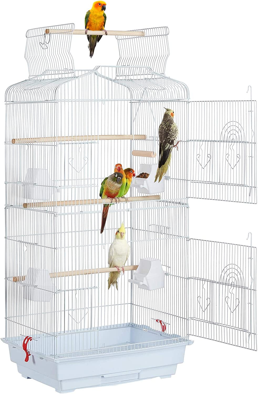 JessieMal 41'' Open Top Medium Size Quaker Parrot Bird Cage Cockatiel Indian Ring Neck Sun Parakeet Green Cheek Conures Lovebird Budgie Canary Finch Parrotlet Bird Cage, White