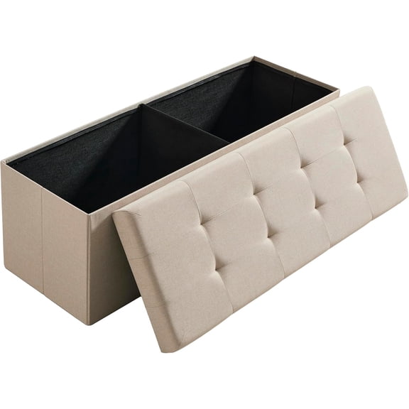 JessieMal 43 Inch Folding Storage Ottoman with Storage Bench, Long Large Storage Ottoman Bench, Storage Chest, Foot Rest Stool, Bedroom Bench with Storage - (Beige)