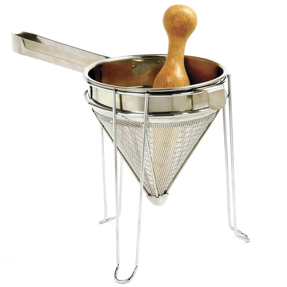 JessieMal 642 Stainless Steel Chinois with Stand and Pestle Set, Bouillon Strainer, Jelly Strainer, China Cap