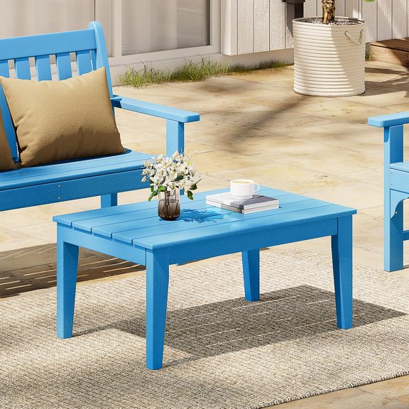 JessieMal Adirondack Outdoor Coffee Table, HDPE Drink Table Weather Resistant, Patio Porch Accent Balcony Table Outdoor End Table for Pool, Seaside, Backyard, Pacific Blue