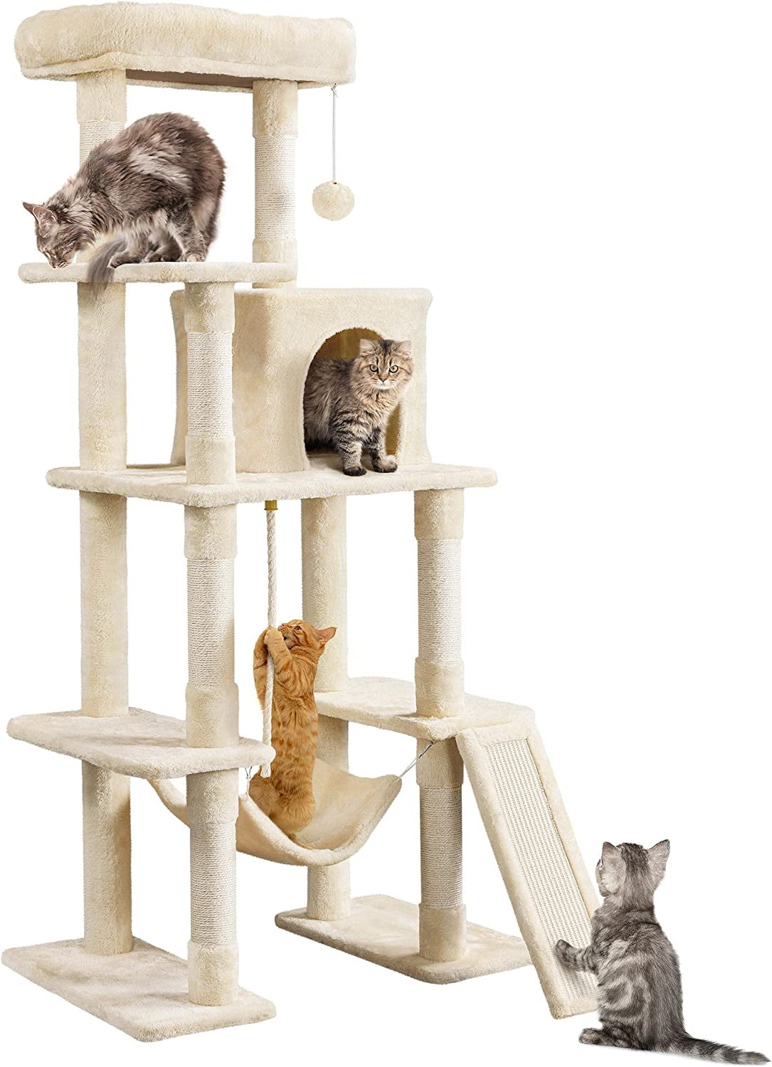 JessieMal Cat Tree, 63 Inches Multi-Level Indoor Cat Play Structure ...