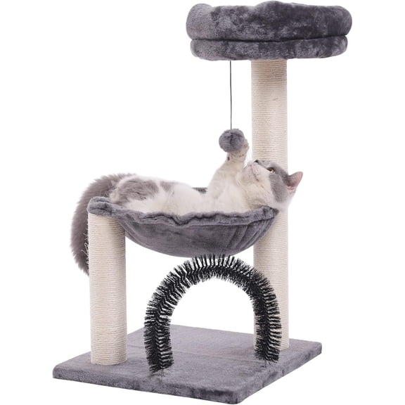 JessieMal Cat Tree Tower for Indoor Cats, 27.8 Inches Multi-Level Cat Tree with Scratching Posts Plush Basket & Perch for Play Rest, Cat Activity Tree with Dangling Ball for Kittens/Small Cats