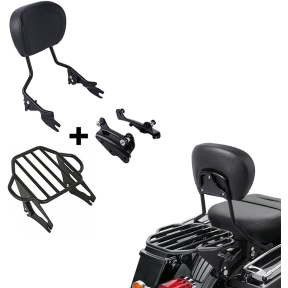 JessieMal Detachable Sissy Bar Passenger Backrest Pad W/Two Up Luggage Rack & 4-Point Docking Hardware Kits Fit For Harley Touring Road King Street Glide Road Glide Electra Glide 2009-2013, Black