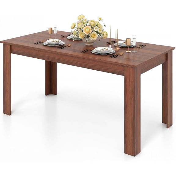 JessieMal Dining Table for 4-6, 63" Large Rectangular Kitchen Table, Walnut | Farmhouse Dinner Table with Wood Stable Structure, Center Tables for Dinette, Living Room, Home Office