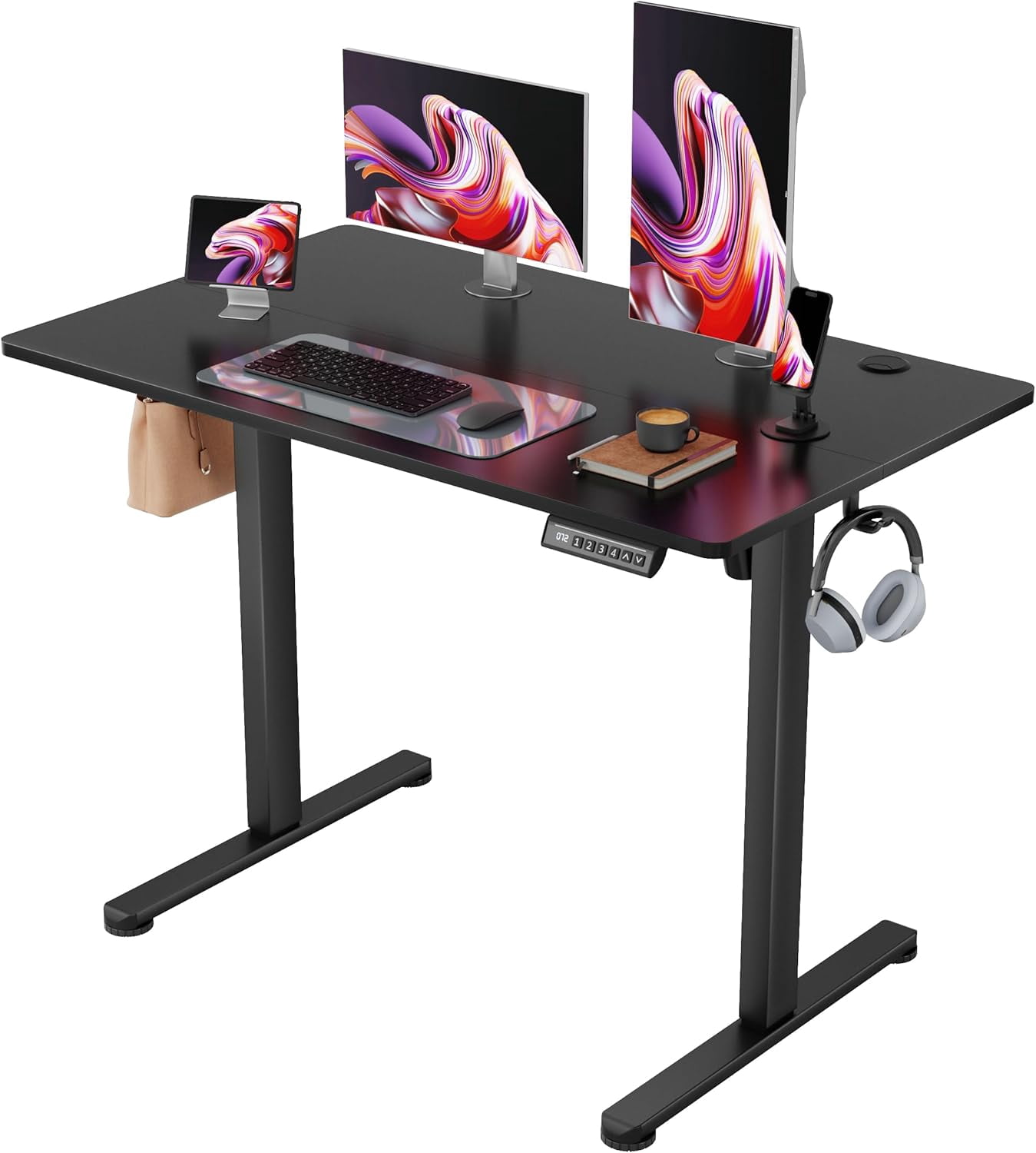 JessieMal Electric Standing Desk, 40 x 24 Inches Sit Stand up Desk, Sit Stand Height Adjustable Home Office Desk with 4 Height Position Memory - with Splice Board (Black, 40)