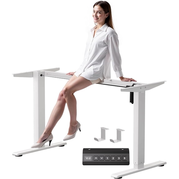 JessieMal Electric Standing Desk Frame, Height Adjustable Desk Legs Up to 47.2",with Memory Controller,Ergonomic Stand Up Base Workstation for Home Office, White Frame Only