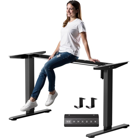 JessieMal Electric Standing Desk Frame, Height Adjustable Table Legs with 3 Memory Controller,Up to 47.2",Ergonomic Stand Up Desk Base Workstation for Home Office, Black Frame Only
