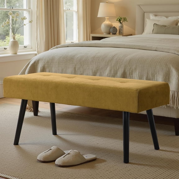 JessieMal Entryway Bench - Bench for Bedroom, Modern Ottoman End of Bed, Corduroy Padded Benches for Living Room, Foyer, Mudroom, Hallway - 39" L x 14" W x 17" H