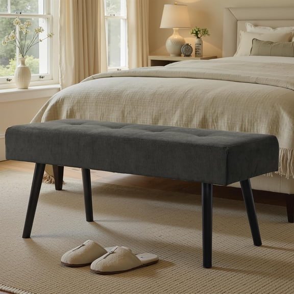 JessieMal Entryway Bench - Grey Bench for Bedroom, Modern Ottoman End of Bed, Corduroy Padded Benches for Living Room, Foyer, Mudroom, Hallway - 39" L x 14" W x 17" H