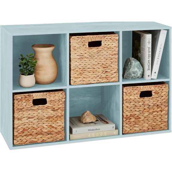 JessieMal Kids Bookcase 6-Cube Storage Organizer, 11in Shelf Opening, Bookshelf, Toy Storage, Customizable w/ 3 Removable Back Panels  Light Blue