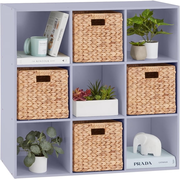 JessieMal Kids Bookcase 9-Cube Storage Organizer, 11in Shelf Opening, Bookshelf, Toy Storage, Customizable w/ 3 Removable Back Panels Lavender