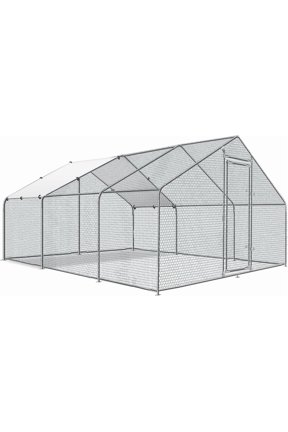 Large Metal Chicken Coop Round Top Upgrade Tri-Supporting Wire Mesh Chicken Run,Chicken Pen with Water-Resident and Anti-UV Cover,Duck Rabbit House Outdoor (19.5'L x 9'W x 6.5'H)