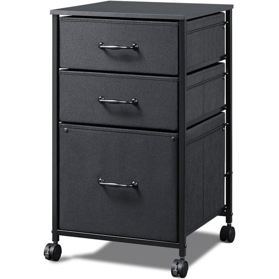 JessieMal Mobile File Cabinet, Rolling Printer Stand with 3 Drawers, Fabric Vertical Filing Cabinet fits A4 or Letter Size for Home Office, Black