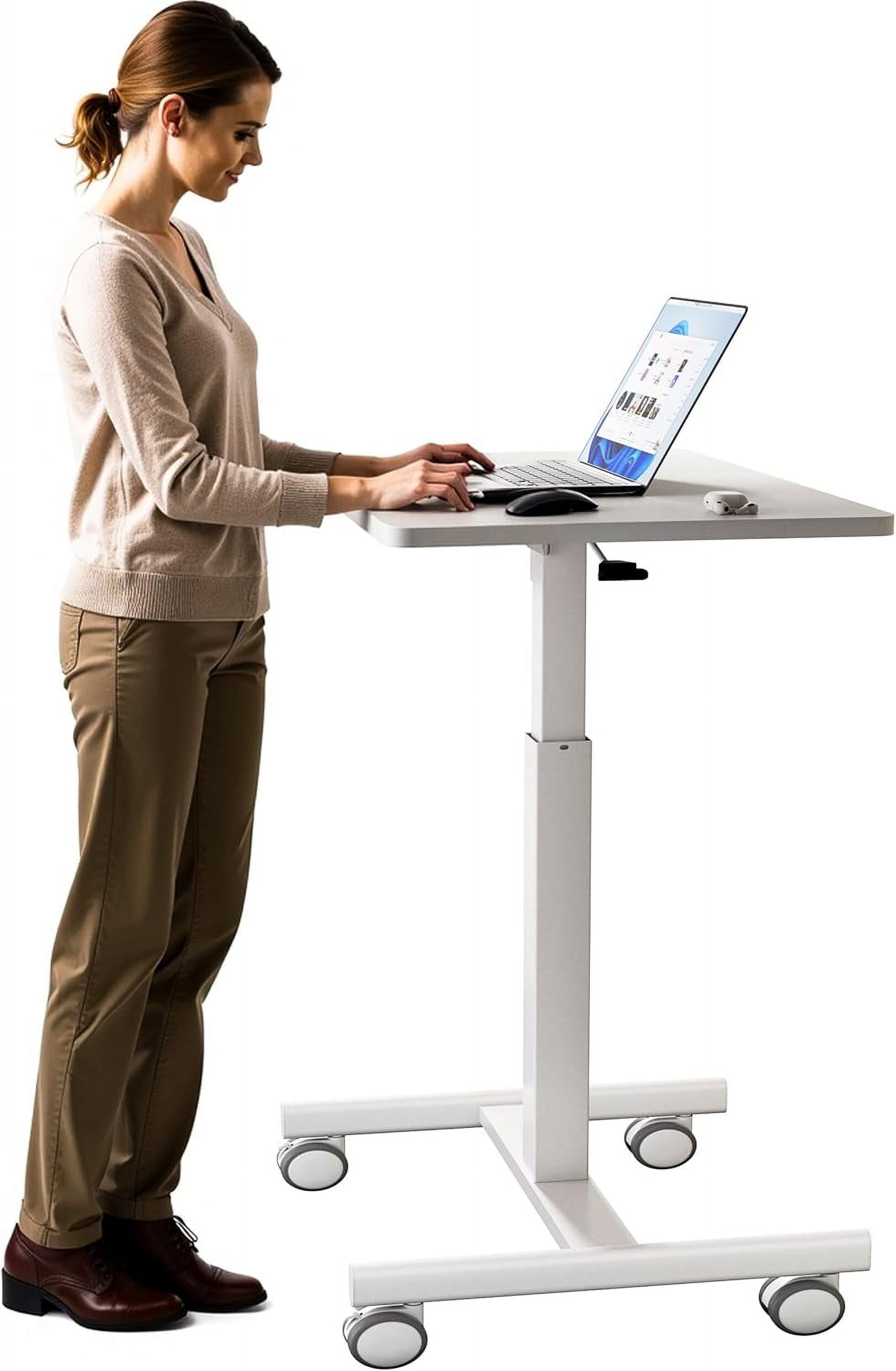 JessieMal Mobile Laptop Standing Desk Adjustable Height, Small Mobile Desk Workstation with Wheels, Portable Rolling Computer Desk Cart for Home Office Classroom (White)