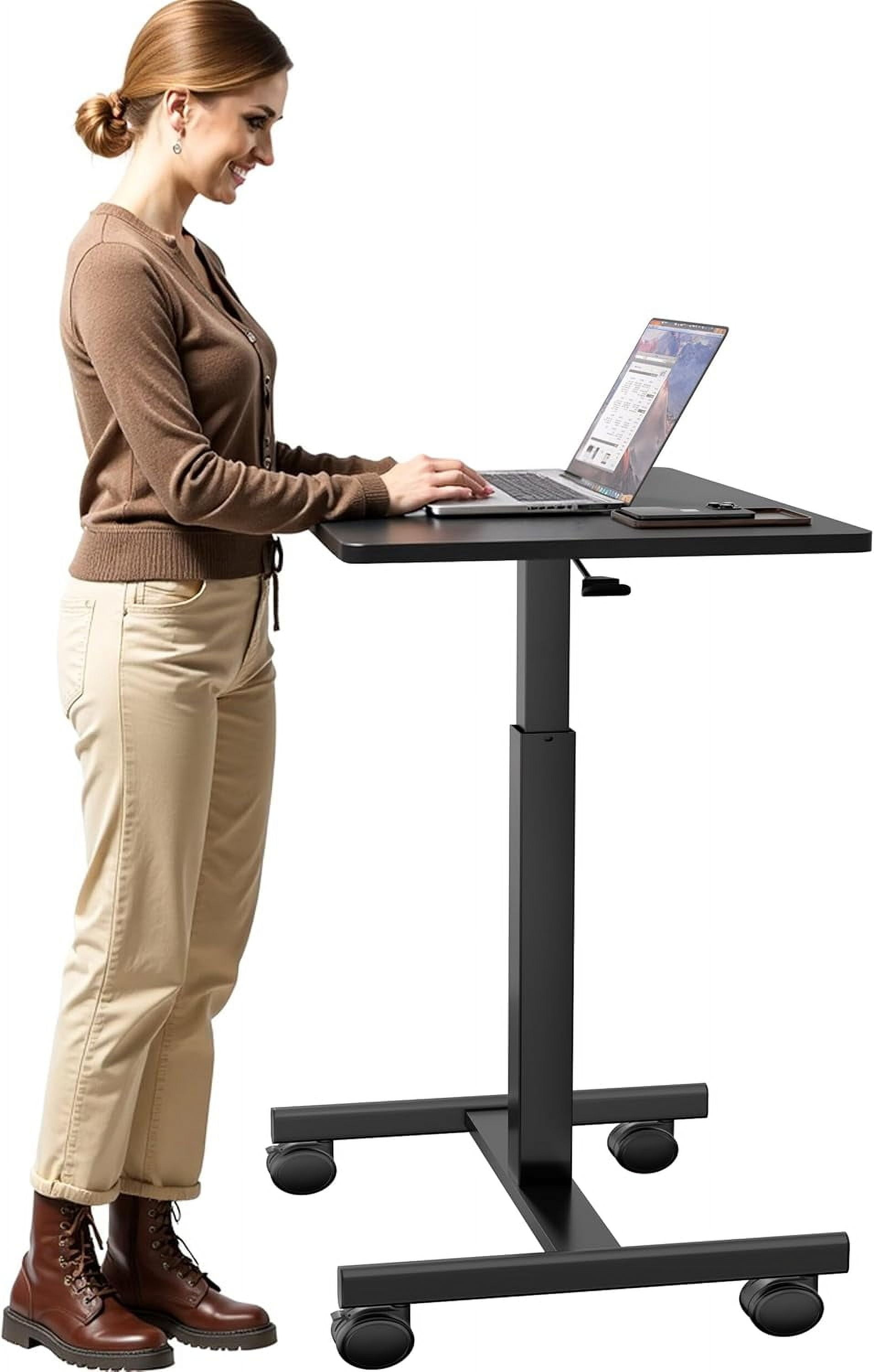 JessieMal Mobile Laptop Standing Desk Adjustable Height, Small Mobile Desk Workstation with Wheels, Portable Rolling Computer Desk Cart for Home Office Classroom (Black)