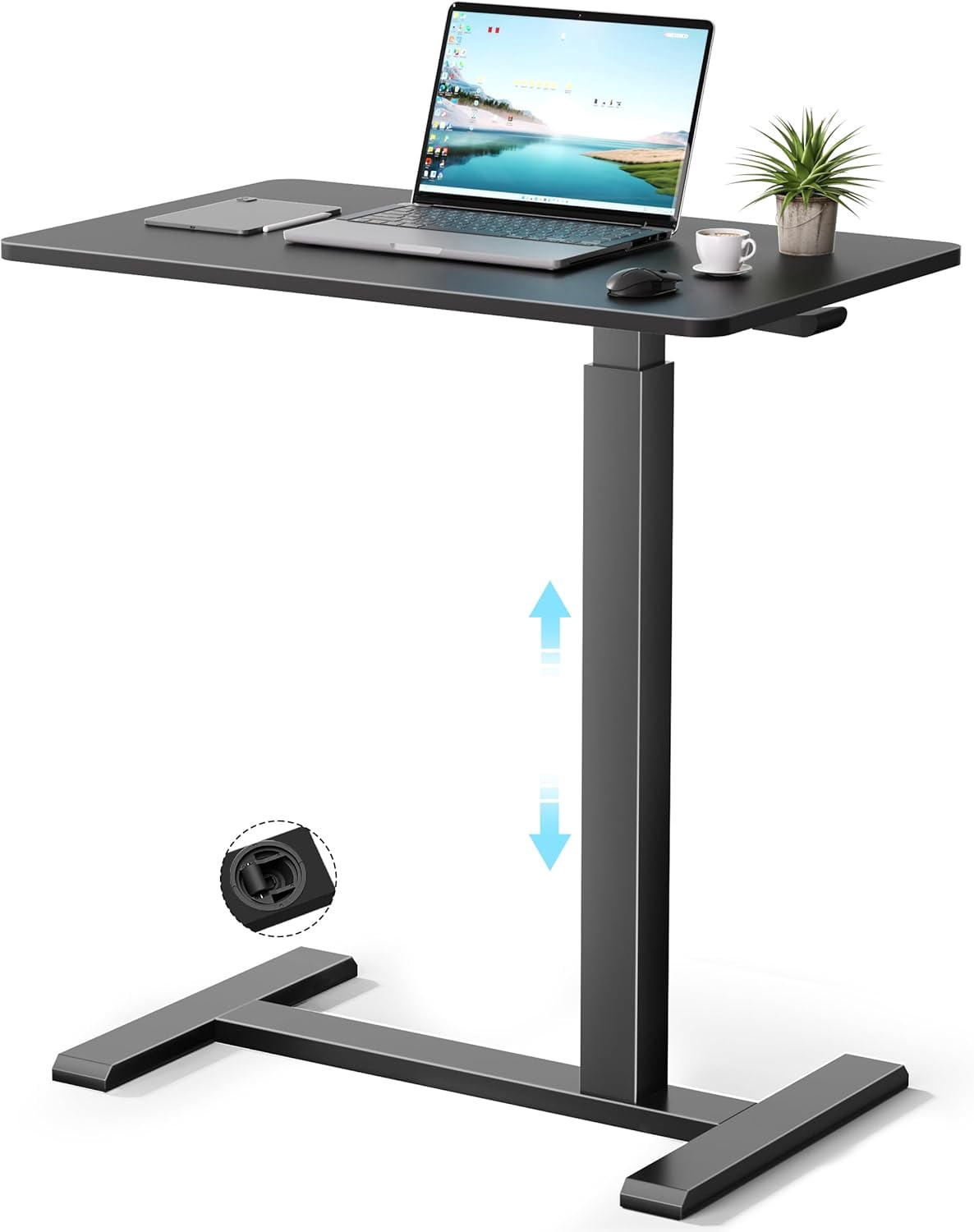 JessieMal Mobile Standing Desk with Wheels,Pneumatic Laptop Desk Height Adjustable,Rolling Teacher Overbed Bedside Table for Home,Office,Classroom,Black