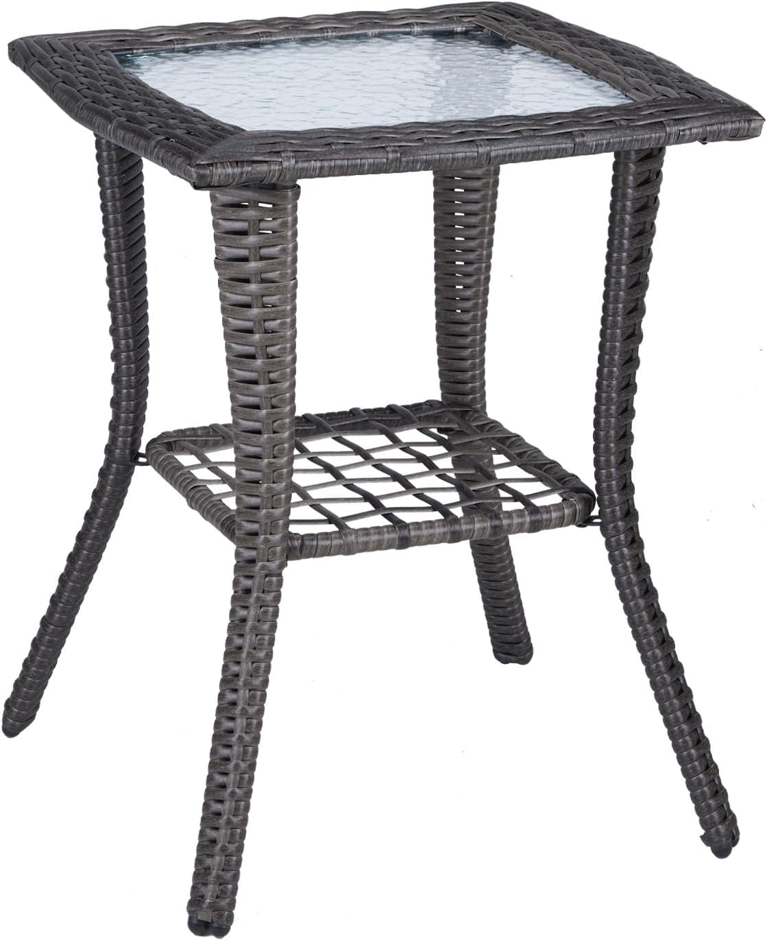JessieMal Outdoor Side Table with Storage Wicker Patio Side Table ...