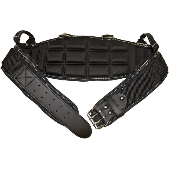 JessieMal Pro-Comfort Back Support Belt Black w/White Stitching. 1250 Duratek Nylon Belt, Molded Air Channel Padding, Carrying Handles, Suspender Loops. (Medium 32-36 Inch Waist)