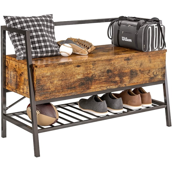 JessieMal Storage Bench, Industrial Shoe Rack Bench with Storage Box, Holds Up to 240 LB Shoe Organizer for Entryway, Bedroom, Closet & Hallway, Entryway Bathroom