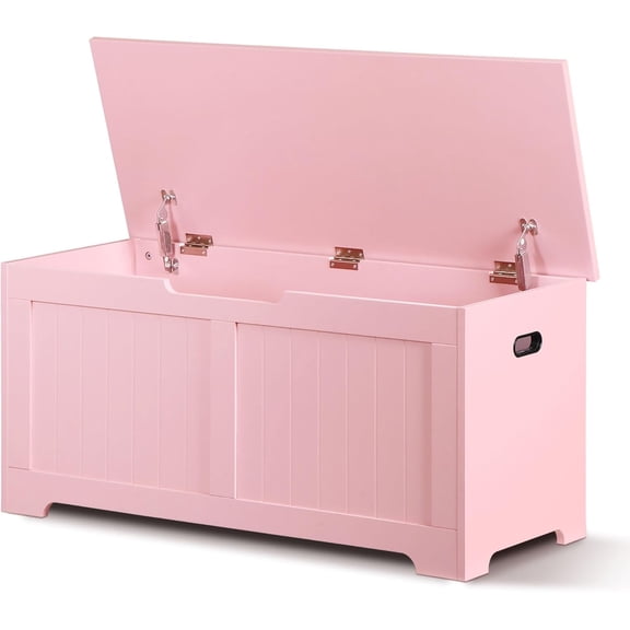 JessieMal Storage Chest, 39 inches Chest Box Organizer with 2 Safety Hinges, Wooden Entryway Shoe Organizer Storage Bench, Pink
