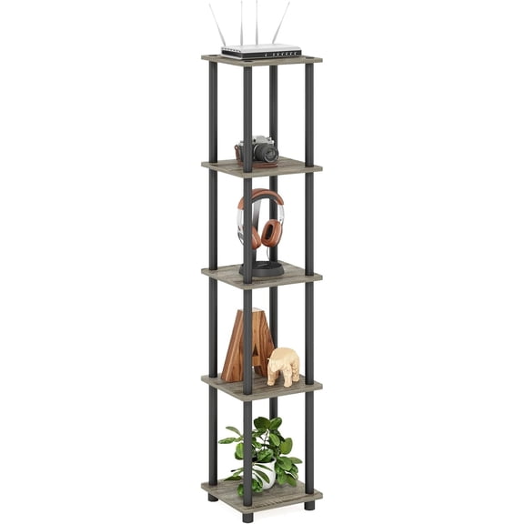 JessieMal Turn-N-Tube 5-Tier Corner Square Rack Display Shelf, Round, French Oak Grey/Black