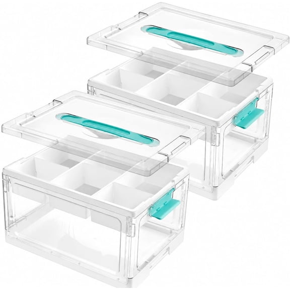 JessieMal Vtopmart 24 QT Clear Plastic Craft Storage Box with Tray & Dividers, 2 Pack