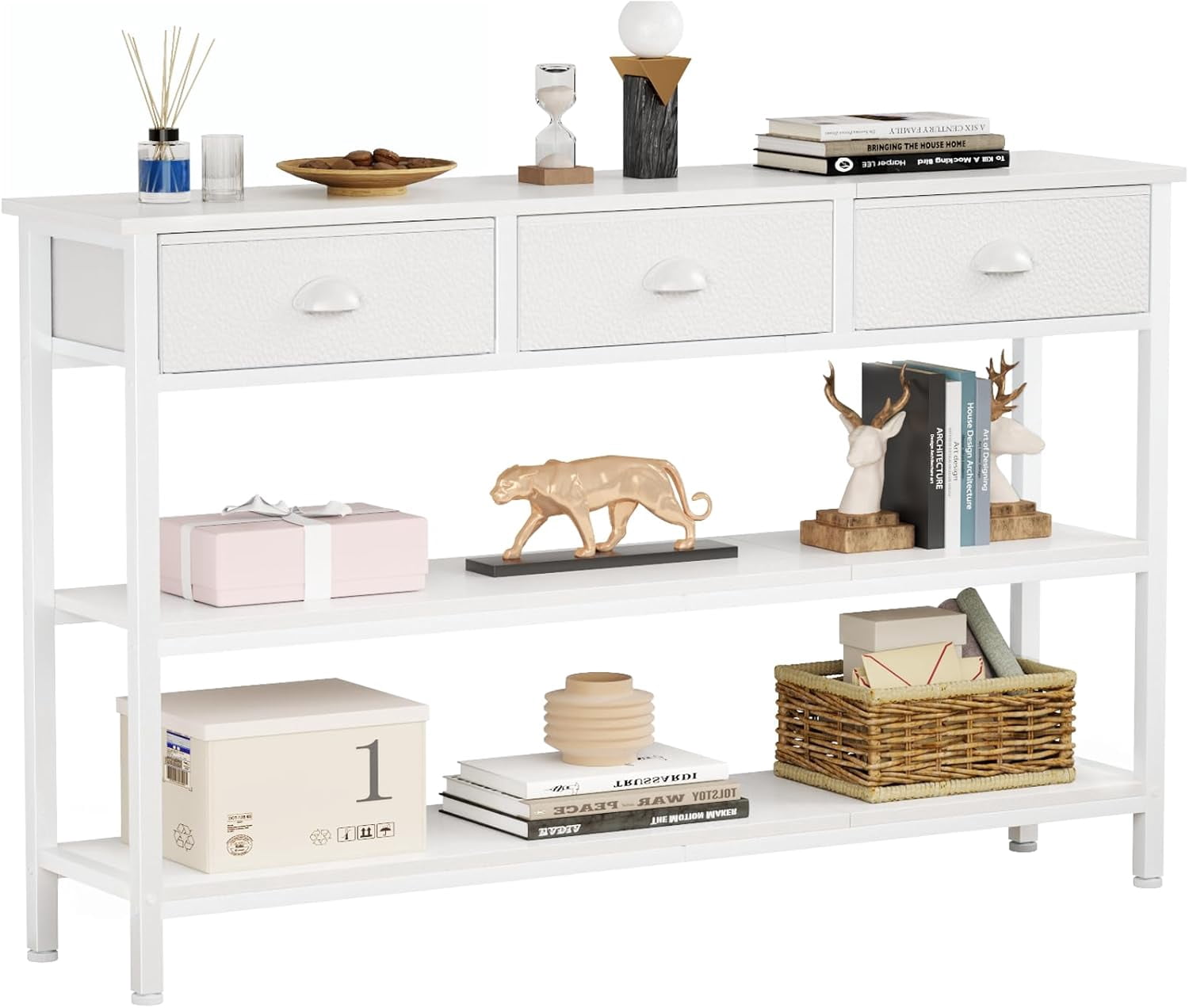 JessieMal White Long 47" Console Sofa Table with 3 Drawers, Entryway ...
