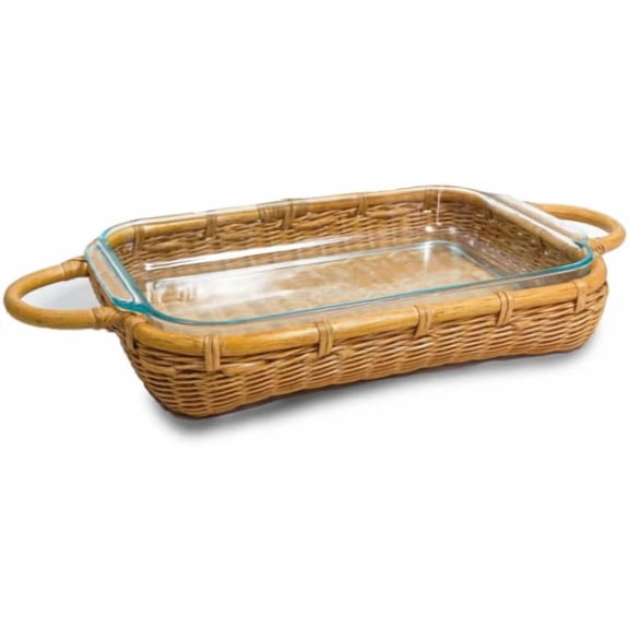 JessieMal The Wicker Casserole Basket, 4 Quart, Sandstone | Fits Pyrex-brand 4-qt (10"x15") Casserole Dish, Holiday Entertaining or Family Dinners - Handcrafted from natural rattan