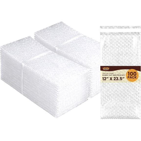 JessieMal12x23.5" Clear Self-Sealing Bubble Out Bag Pouches -100 Pack- Bubble Cushion Wrap Bags for Packing, Storage, Moving, and Shipping fragile items