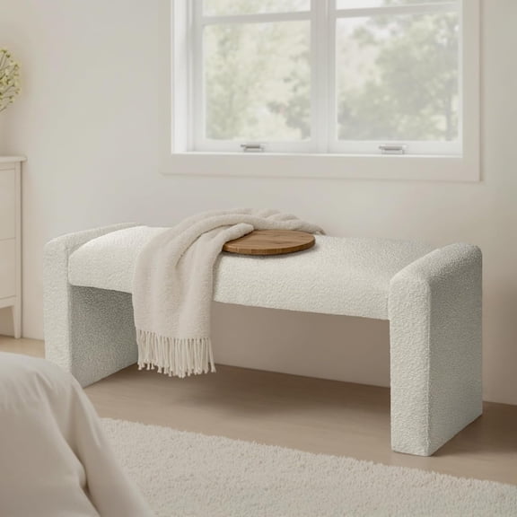 JessieMal47" End of Bed Bench, Modern Fabric Upholstered Entryway Bench, Footrest Stool Accent Bench with Solid Wood Frame for Bedroom Living Room, White
