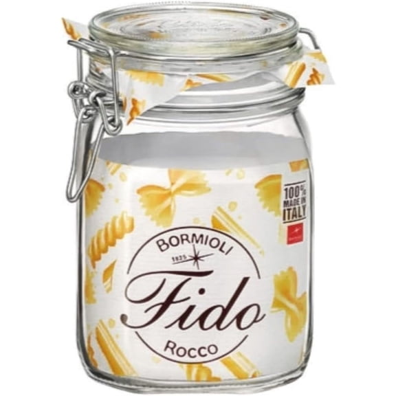 JessieMalFido, 2 Pack, 33.75 Oz. Food Storage Glass Jars, Airtight Rubber Seal & Glass Lid, with Stainless Wire Clamp, Mason Jar, Made in Italy