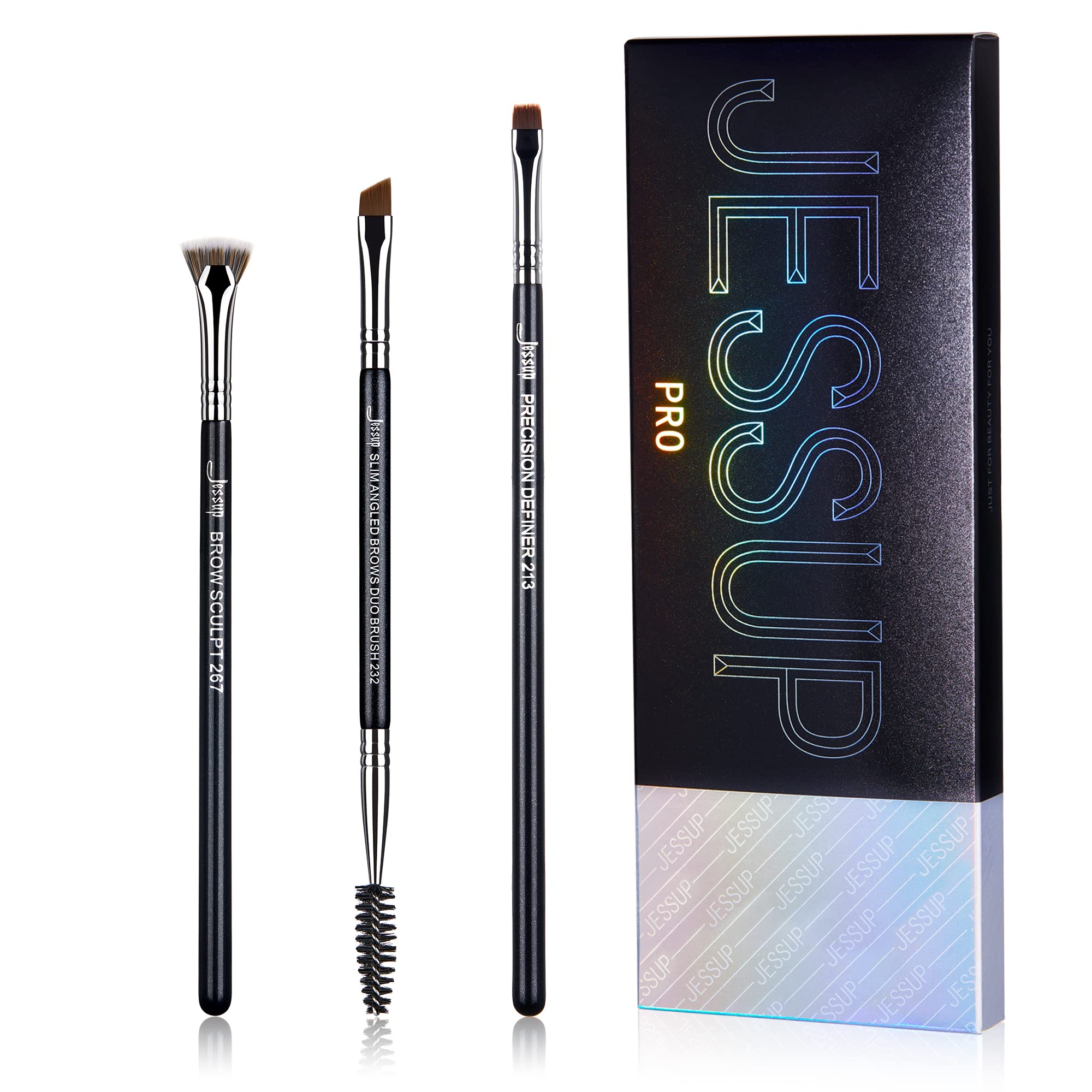 Jessup Professional Eyebrow Makeup Brush Set,Precision Define Sculpt, Flat Angled Spoolie