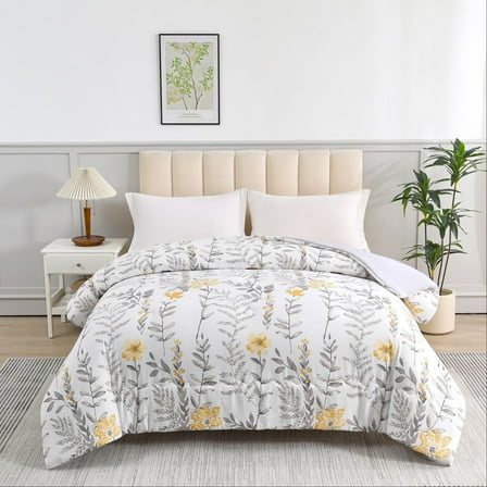 Jessy Home 1 Piece King Comforter Floral Comfort Yellow Floral Summer Quilts Soft Cooling Comforter 1 Comforter