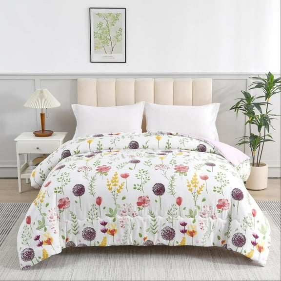 Jessy Home 1 Piece King Comforter Floral Comforter Purple Dandelion Summer Quilts Soft Cooling Comforter 1 Comforter