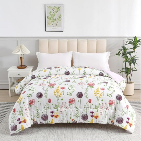 Jessy Home 1 Piece Queen Comforter Floral Comforter Purple Dandelion Summer Quilts Soft Cooling Comforter 1 Comforter