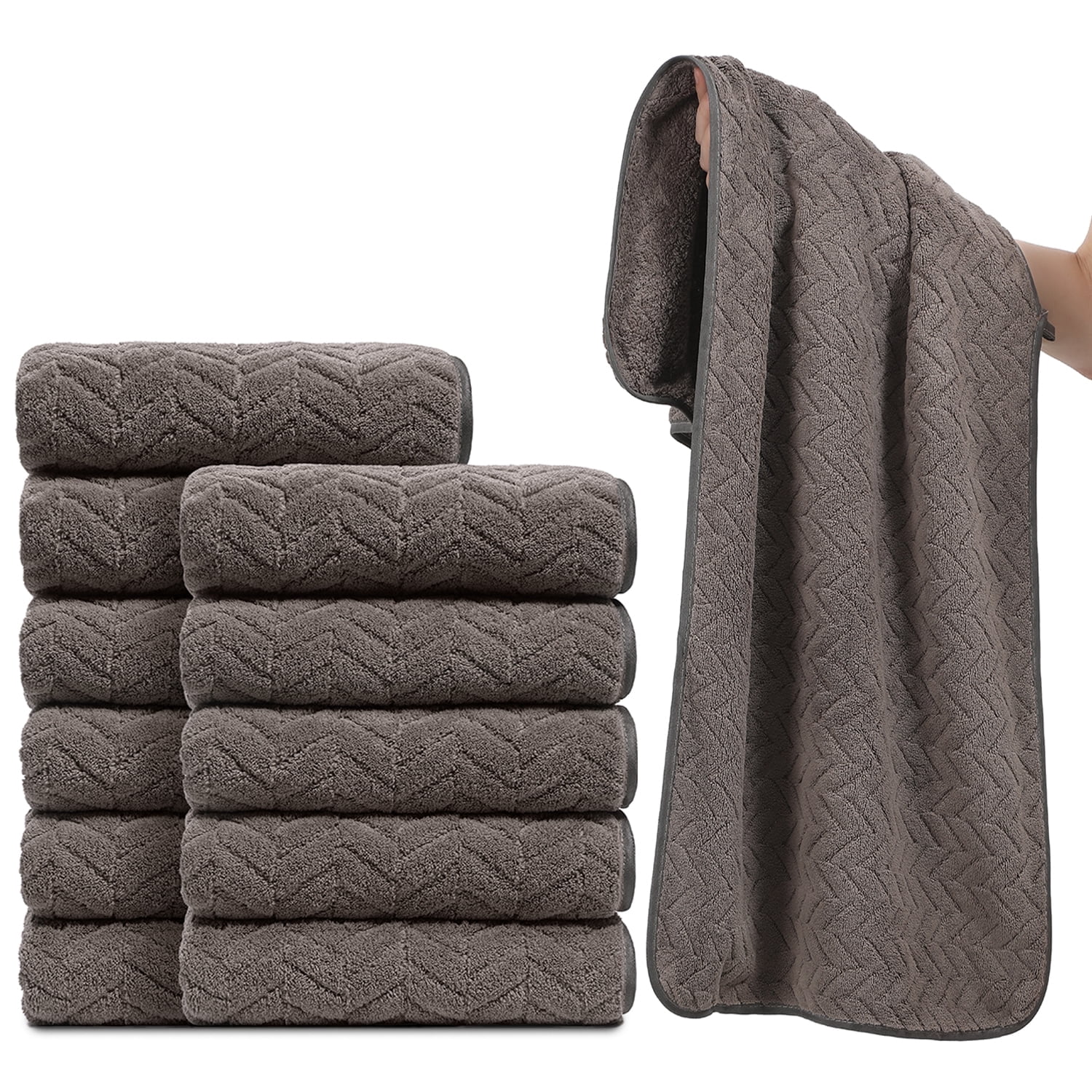 Jessy Home 12 Pack Black Brown Hand Towel Set 16"x31" Soft Highly Absorbent Quick Dry Bathroom Bath Hand Towels Microfiber Plush Towels