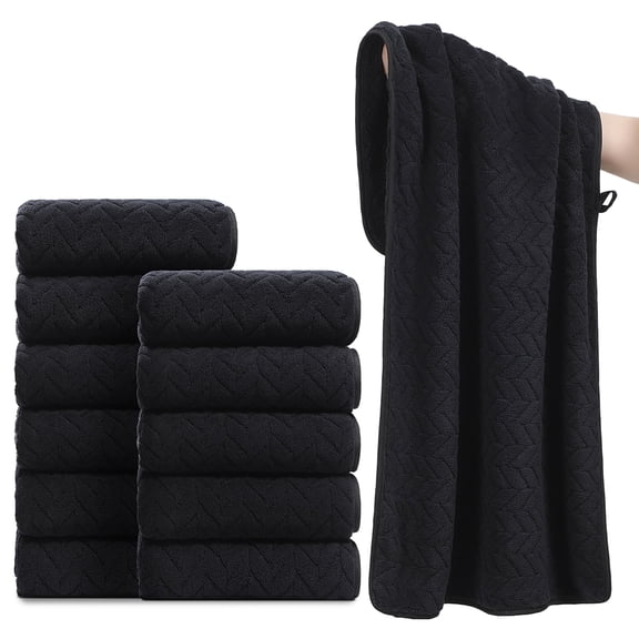 Jessy Home 12 Pack Black Hand Towel Set 16"x31" Soft Highly Absorbent Quick Dry Bathroom Bath Hand Towels Microfiber Plush Towels