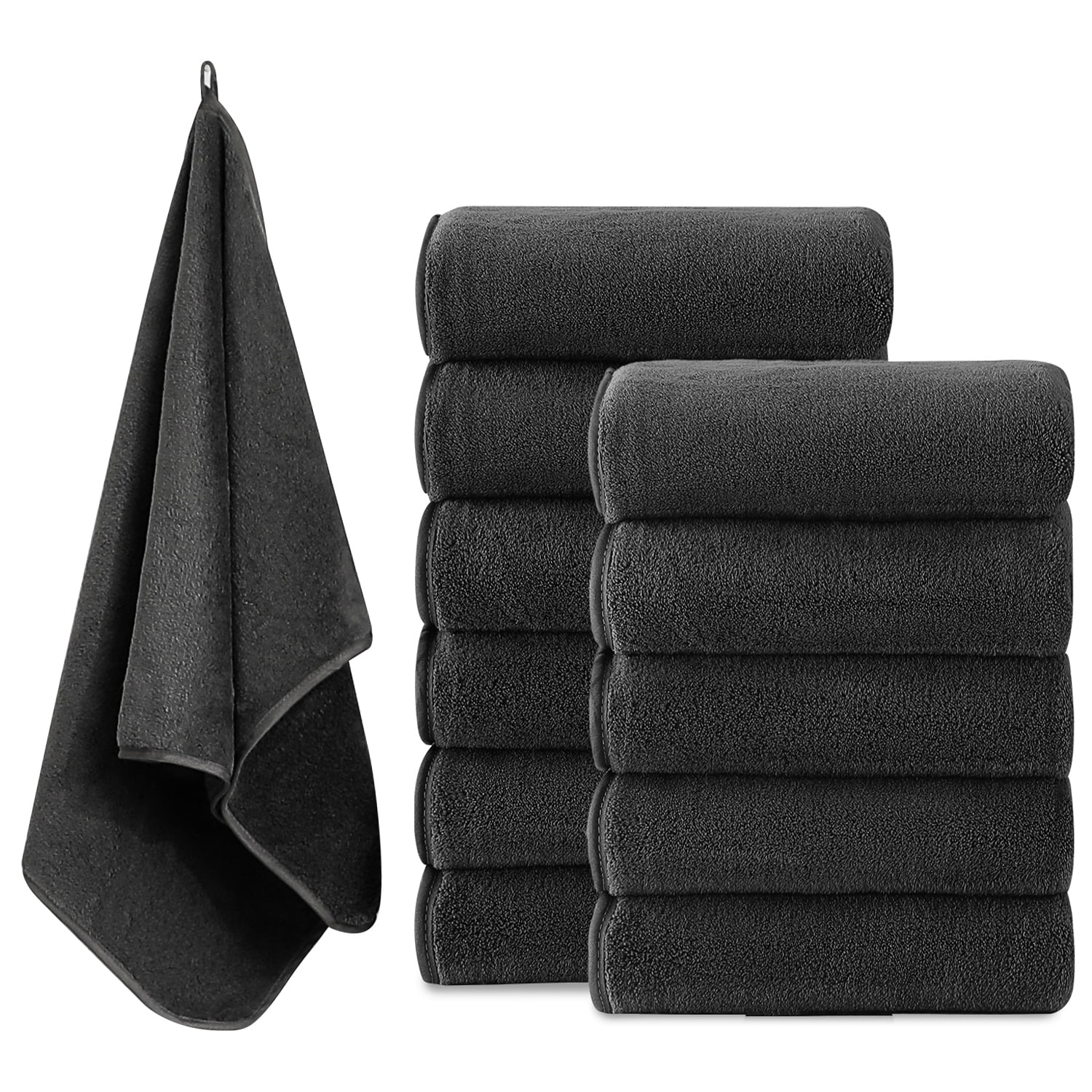 Jessy Home 12 Pack Black Hand Towel Set 16"x31" Soft Highly Absorbent Quick Dry Bathroom Bath Hand Towels Microfiber Plush Towels