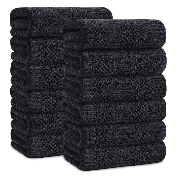 Jessy Home 12 Pack Black Hand Towel Set 16"x31" Soft Highly Absorbent Quick Dry Bathroom Towels 600 GSM Microfiber Plush Towels