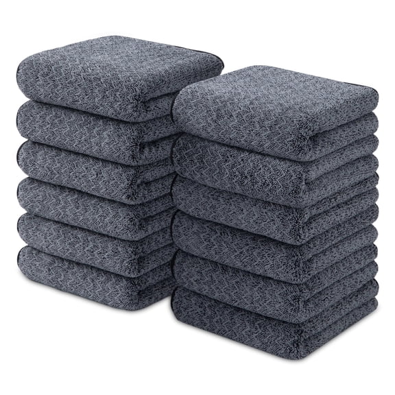 Jessy Home 12 Pack Black W Stripe Washcloths for Bathroom 13x13 Inch Ultra Soft Hand Face Towels