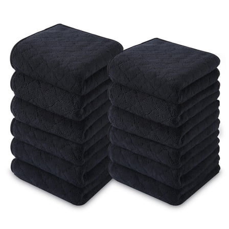 Jessy Home 12 Pack Black Washcloths for Bathroom 13x13 Inch Ultra Soft Hand Face Towels
