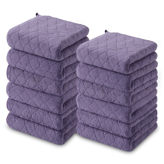 Jessy Home 12 Pack Dark Purple Washcloths for Bathroom 13"x13" Ultra Soft Hand Face Towels